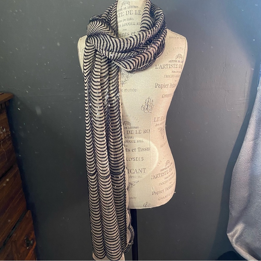 Vintage Cejon black sequin long scarf - Picture 3 of 8